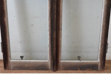 アンティーク建具　大正ロマン　古い洋館で使われていたグレモン錠付き両開き窓と明かり取りのセット(突き出し窓、ガラス扉、明り取り)(R-065362)