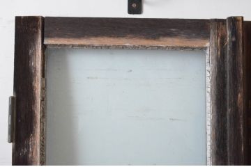 アンティーク建具　大正ロマン　古い洋館で使われていたグレモン錠付き両開き窓と明かり取りのセット(突き出し窓、ガラス扉、明り取り)(R-065362)