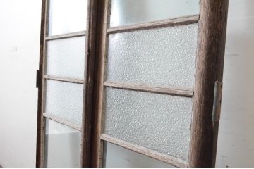 アンティーク建具　大正ロマン　古い洋館で使われていたグレモン錠付き両開き窓と明かり取りのセット(突き出し窓、ガラス扉、明り取り)(R-065362)