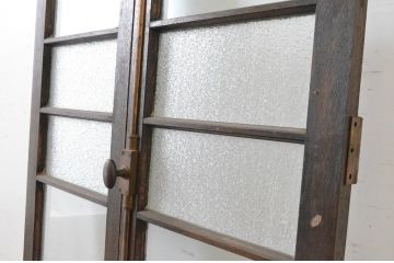 アンティーク建具　大正ロマン　古い洋館で使われていたグレモン錠付き両開き窓と明かり取りのセット(突き出し窓、ガラス扉、明り取り)(R-065363)