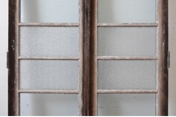 アンティーク建具　大正ロマン　古い洋館で使われていたグレモン錠付き両開き窓と明かり取りのセット(突き出し窓、ガラス扉、明り取り)(R-065363)