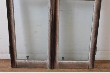 アンティーク建具　大正ロマン　古い洋館で使われていたグレモン錠付き両開き窓と明かり取りのセット(突き出し窓、ガラス扉、明り取り)(R-065363)