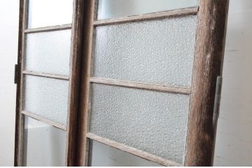 アンティーク建具　大正ロマン　古い洋館で使われていたグレモン錠付き両開き窓と明かり取りのセット(突き出し窓、ガラス扉、明り取り)(R-065363)