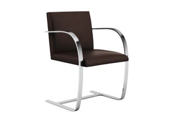 新品　未開封品　未使用品　Knoll製(ノル)　Mies van der Rohe(ミース・ファン・デル・ローエ)コレクション  Brno armchair　flat bar　255 ACRG(ブルーノアームチェア　フラットバー)　ブラック　本革(レザー・Wランク)　アームパッド付チェア(ダイニングチェア、椅子、イス)(定価約41万8千円)(R-065392)