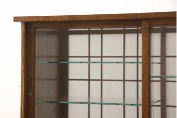中古　美品　最高級品　江戸指物　桑網代　漆塗り　桑材・タモ材・桐材が使われた美しい杢目が魅力の茶棚(茶箪笥、飾り棚、収納棚)(定価推定約150万円)(R-065402)
