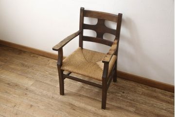 和製ビンテージ　松本民芸家具　背もたれのデザインが目を惹くSP型十字アームチェア(ラッシチェア、ダイニングチェア、椅子、イス、ヴィンテージ)(R-065421)
