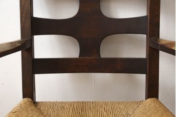 和製ビンテージ　松本民芸家具　背もたれのデザインが目を惹くSP型十字アームチェア(ラッシチェア、ダイニングチェア、椅子、イス、ヴィンテージ)(R-065421)