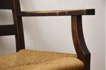 和製ビンテージ　松本民芸家具　背もたれのデザインが目を惹くSP型十字アームチェア(ラッシチェア、ダイニングチェア、椅子、イス、ヴィンテージ)(R-065421)