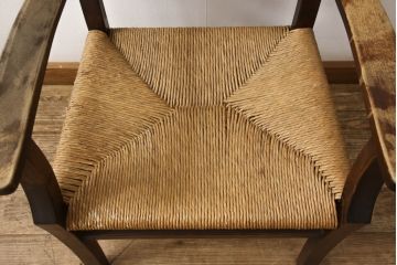 和製ビンテージ　松本民芸家具　背もたれのデザインが目を惹くSP型十字アームチェア(ラッシチェア、ダイニングチェア、椅子、イス、ヴィンテージ)(R-065421)