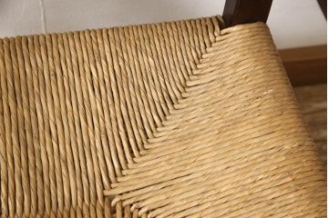 和製ビンテージ　松本民芸家具　背もたれのデザインが目を惹くSP型十字アームチェア(ラッシチェア、ダイニングチェア、椅子、イス、ヴィンテージ)(R-065421)
