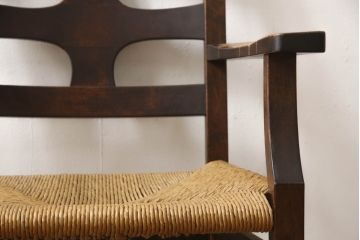 和製ビンテージ　松本民芸家具　背もたれのデザインが目を惹くSP型十字アームチェア(ラッシチェア、ダイニングチェア、椅子、イス、ヴィンテージ)(R-065421)