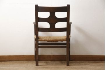 和製ビンテージ　松本民芸家具　背もたれのデザインが目を惹くSP型十字アームチェア(ラッシチェア、ダイニングチェア、椅子、イス、ヴィンテージ)(R-065421)