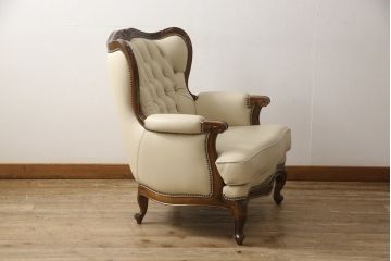 中古　美品　モリシゲ(MORISHIGE/森繁)　ロイヤルクィーン　優雅なデザインが魅力的な1Pソファ(アームチェア、1人掛けソファ、アームソファ、椅子、イス)(定価約108万9千円)(R-065423)