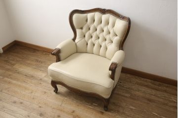 中古　美品　モリシゲ(MORISHIGE/森繁)　ロイヤルクィーン　優雅なデザインが魅力的な1Pソファ(アームチェア、1人掛けソファ、アームソファ、椅子、イス)(定価約108万9千円)(R-065423)