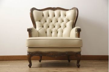 中古　美品　モリシゲ(MORISHIGE/森繁)　ロイヤルクィーン　優雅なデザインが魅力的な1Pソファ(アームチェア、1人掛けソファ、アームソファ、椅子、イス)(定価約108万9千円)(R-065424)