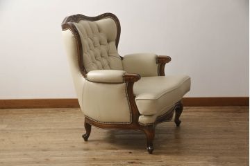 中古　美品　モリシゲ(MORISHIGE/森繁)　ロイヤルクィーン　優雅なデザインが魅力的な1Pソファ(アームチェア、1人掛けソファ、アームソファ、椅子、イス)(定価約108万9千円)(R-065424)