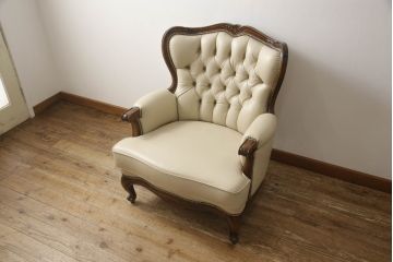 中古　美品　モリシゲ(MORISHIGE/森繁)　ロイヤルクィーン　優雅なデザインが魅力的な1Pソファ(アームチェア、1人掛けソファ、アームソファ、椅子、イス)(定価約108万9千円)(R-065424)