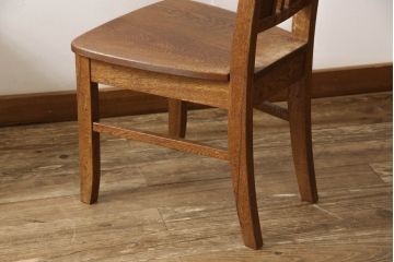 和製ビンテージ　高級品!!　職人手造り品　凝った造りのデザインが魅力!!上質なタモ材製ダイニングチェア2脚セット(椅子、イス、板座チェア、ヴィンテージ)(R-065431)