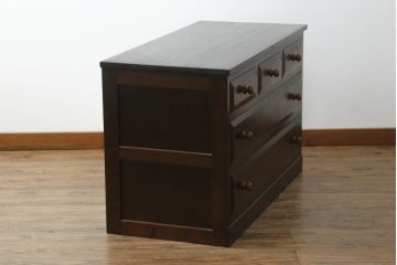 中古　美品　松本民芸家具　天板リメイク　和・洋どちらにも取り入れやすい!シックな佇まいが魅力のローチェスト(ローボード、テレビ台、サイドチェスト、引き出し)(R-065434)