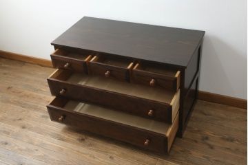 中古　美品　松本民芸家具　天板リメイク　和・洋どちらにも取り入れやすい!シックな佇まいが魅力のローチェスト(ローボード、テレビ台、サイドチェスト、引き出し)(R-065434)