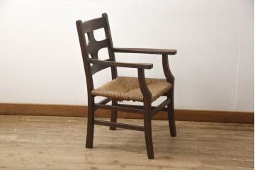 和製ビンテージ　松本民芸家具　背もたれのデザインが目を引くSP型十字アームチェア(ラッシチェア、ダイニングチェア、椅子、イス、ヴィンテージ)(R-065443)