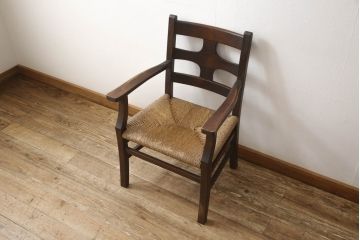 和製ビンテージ　松本民芸家具　背もたれのデザインが目を引くSP型十字アームチェア(ラッシチェア、ダイニングチェア、椅子、イス、ヴィンテージ)(R-065443)
