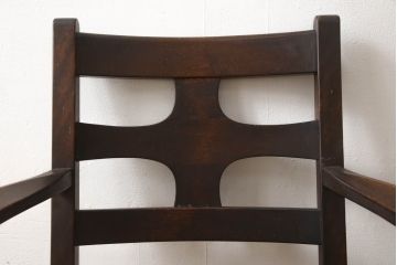和製ビンテージ　松本民芸家具　背もたれのデザインが目を引くSP型十字アームチェア(ラッシチェア、ダイニングチェア、椅子、イス、ヴィンテージ)(R-065443)