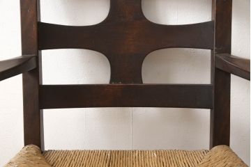 和製ビンテージ　松本民芸家具　背もたれのデザインが目を引くSP型十字アームチェア(ラッシチェア、ダイニングチェア、椅子、イス、ヴィンテージ)(R-065443)