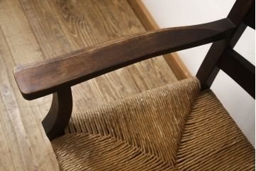 和製ビンテージ　松本民芸家具　背もたれのデザインが目を引くSP型十字アームチェア(ラッシチェア、ダイニングチェア、椅子、イス、ヴィンテージ)(R-065443)