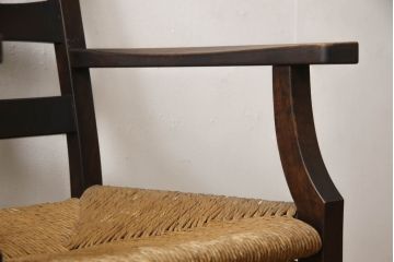 和製ビンテージ　松本民芸家具　背もたれのデザインが目を引くSP型十字アームチェア(ラッシチェア、ダイニングチェア、椅子、イス、ヴィンテージ)(R-065443)