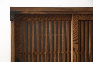 中古　岩谷堂箪笥　No.96　雪国　和の趣き漂う格子引き戸の茶箪笥(食器棚、茶棚、茶タンス、収納棚、戸棚、キャビネット、上下バラ売り可能)(定価約62万円)(R-065444)