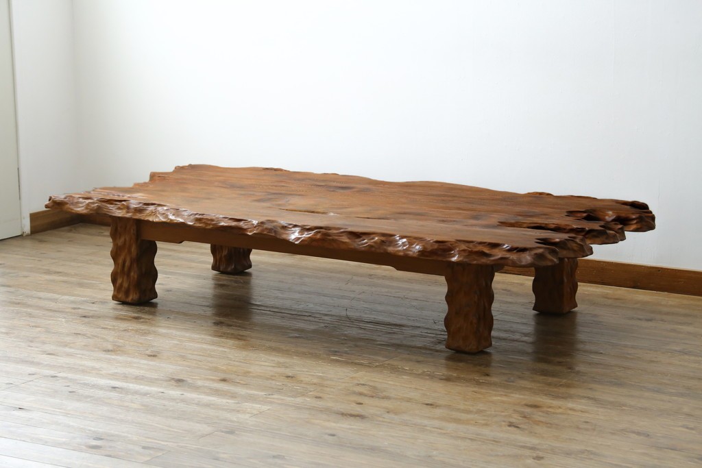 和製ビンテージ　笹杢　高級品!!杢目が素晴らしい秋田杉一枚板の座卓　(R-065445)