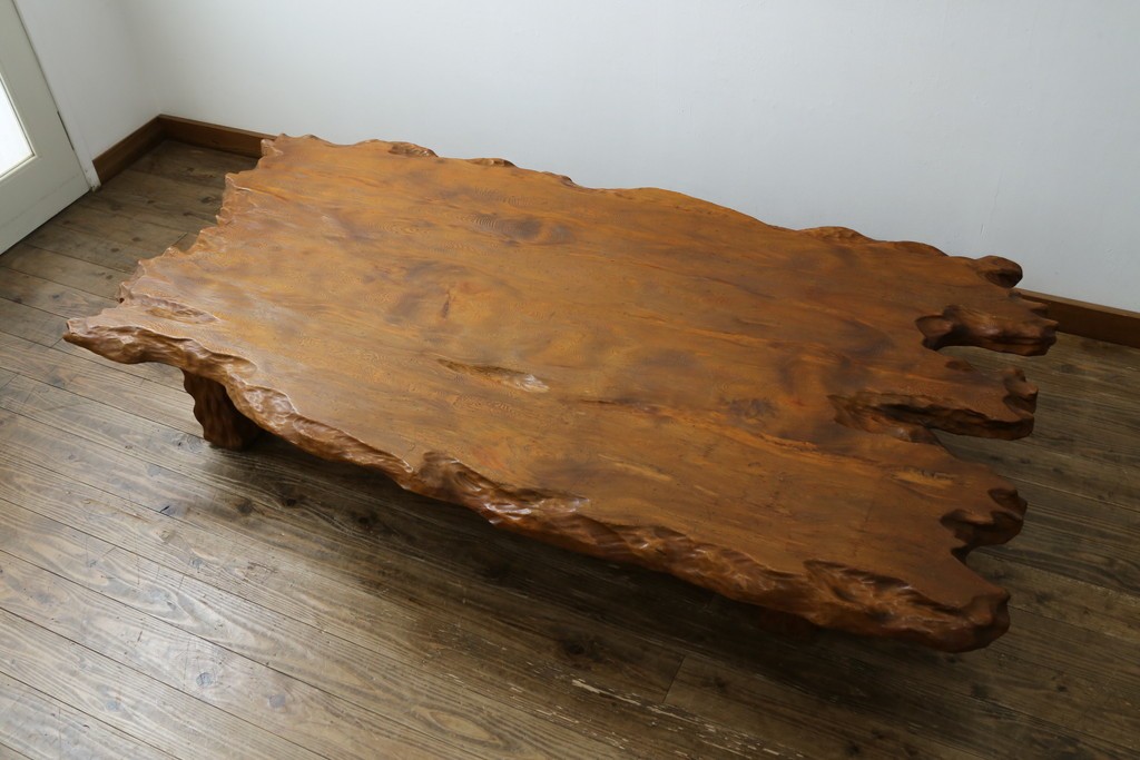 和製ビンテージ　笹杢　高級品!!杢目が素晴らしい秋田杉一枚板の座卓　(R-065445)