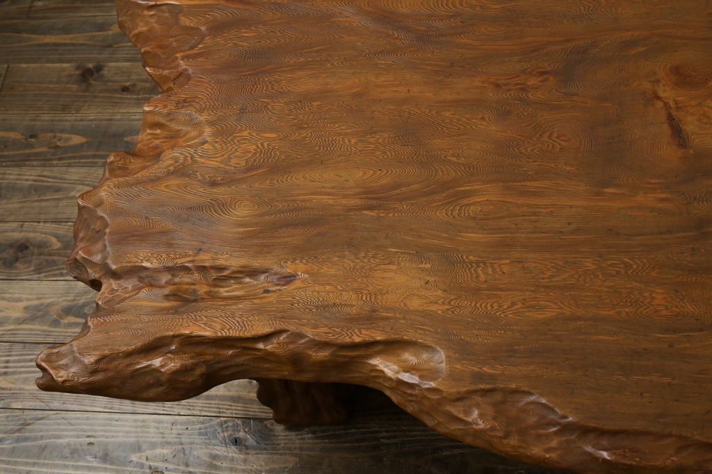和製ビンテージ　笹杢　高級品!!杢目が素晴らしい秋田杉一枚板の座卓　(R-065445)
