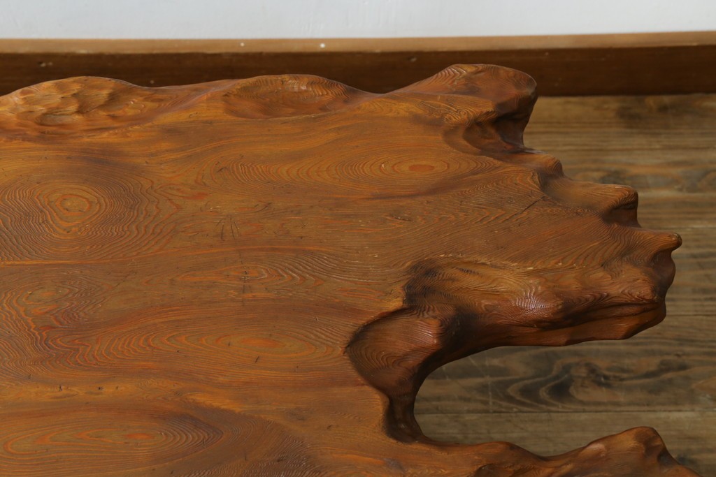 和製ビンテージ　笹杢　高級品!!杢目が素晴らしい秋田杉一枚板の座卓　(R-065445)