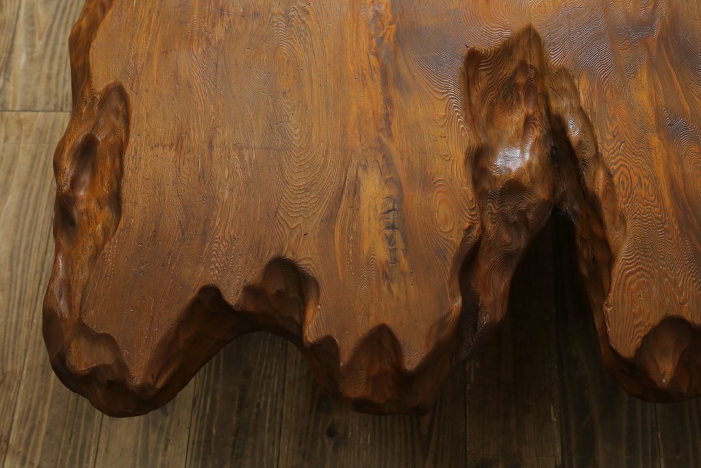 和製ビンテージ　笹杢　高級品!!杢目が素晴らしい秋田杉一枚板の座卓　(R-065445)