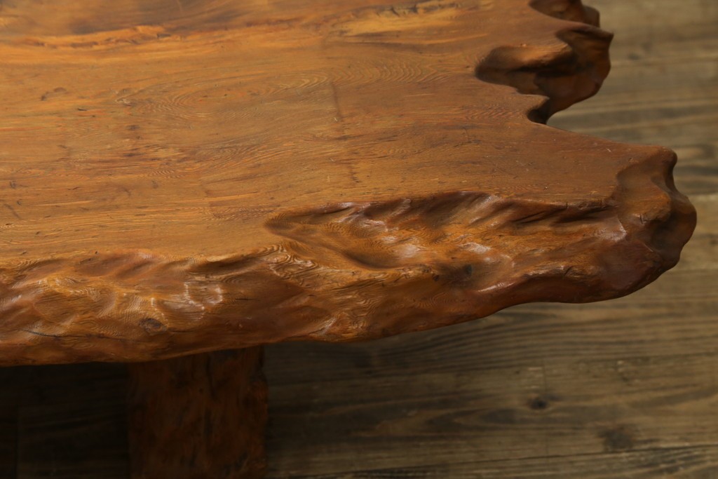 和製ビンテージ　笹杢　高級品!!杢目が素晴らしい秋田杉一枚板の座卓　(R-065445)