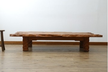 和製ビンテージ　笹杢　高級品!!杢目が素晴らしい秋田杉一枚板の座卓　(R-065445)
