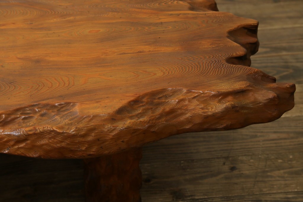 和製ビンテージ　笹杢　高級品!!杢目が素晴らしい秋田杉一枚板の座卓　(R-065445)