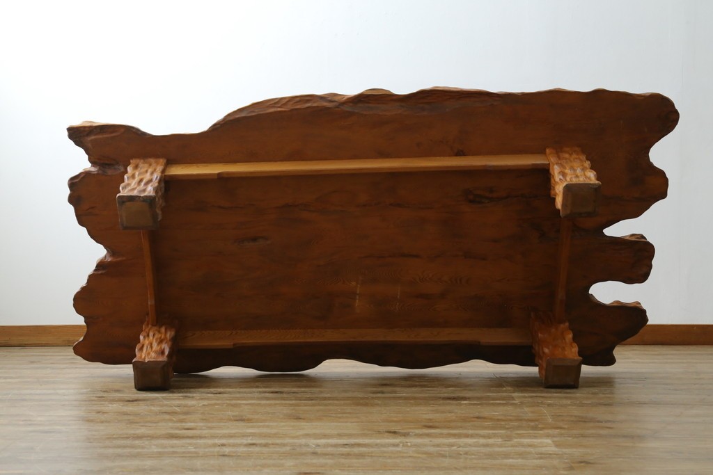 和製ビンテージ　笹杢　高級品!!杢目が素晴らしい秋田杉一枚板の座卓　(R-065445)