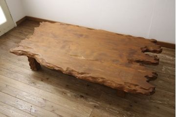 和製ビンテージ　笹杢　高級品!!杢目が素晴らしい秋田杉一枚板の座卓(ローテーブル、センターテーブル、ヴィンテージ)(R-065445)