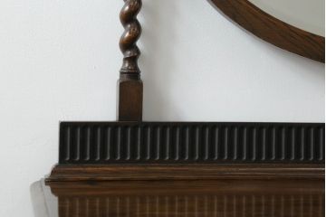 イギリスアンティーク　Lloyd's Antiques(ロイズ・アンティークス)取り扱い　オーク材　ラウンド型の鏡が印象的なキャスター付きドレッシングチェスト(鏡台、化粧台、ミラー、ドレッサー、引き出し、英国)(R-065455)
