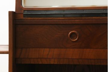 中古　美品　国産家具　職人手造り　欅(ケヤキ)杢　コンパクトなサイズが使いやすい函鏡台(ドレッサー、ミラー、小引き出し、卓上収納)(R-065462)