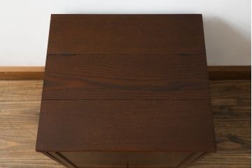 中古　美品　国産家具　職人手造り　欅(ケヤキ)杢　コンパクトなサイズが使いやすい函鏡台(ドレッサー、ミラー、小引き出し、卓上収納)(R-065462)