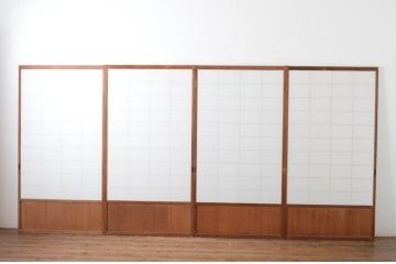 アンティーク建具　腰板の凝ったデザインが魅力的な障子戸4枚セット(引き戸)(R-065472)