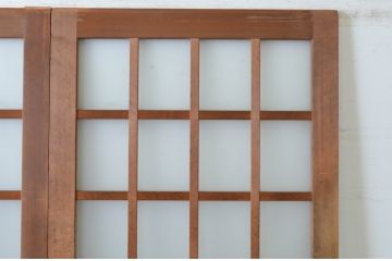 アンティーク建具　レトロなお部屋作りにおすすめなガラス戸2枚セット(きつね格子、狐格子、引き戸、格子戸、マス目、升目)(R-065478)