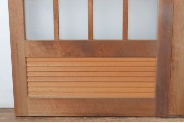 アンティーク建具　レトロなお部屋作りにおすすめなガラス戸2枚セット(きつね格子、狐格子、引き戸、格子戸、マス目、升目)(R-065478)