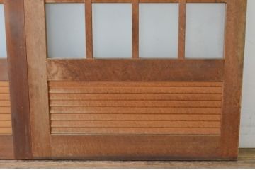 アンティーク建具　レトロなお部屋作りにおすすめなガラス戸2枚セット(きつね格子、狐格子、引き戸、格子戸、マス目、升目)(R-065478)