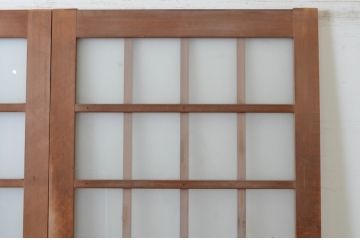 アンティーク建具　レトロなお部屋作りにおすすめなガラス戸2枚セット(きつね格子、狐格子、引き戸、格子戸、マス目、升目)(R-065478)