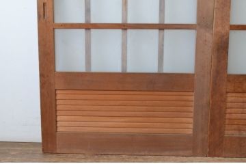 アンティーク建具　レトロなお部屋作りにおすすめなガラス戸2枚セット(きつね格子、狐格子、引き戸、格子戸、マス目、升目)(R-065478)
